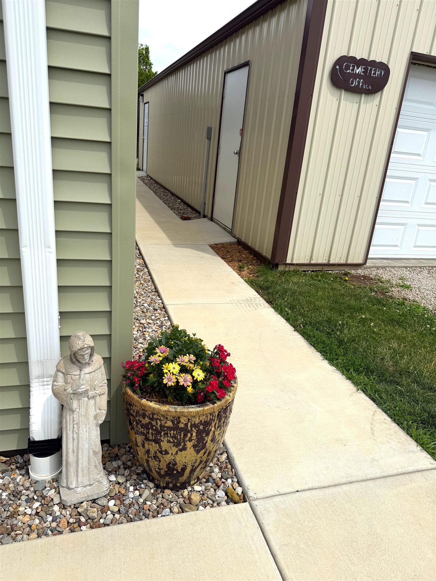 The walkway to the Cemetery Office at Forever Home Cemetery, just behind the Humane Society of Logan County shelter